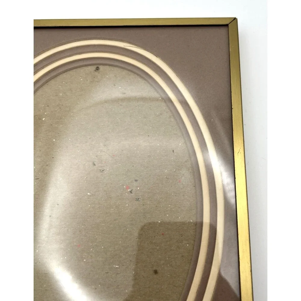 Vtg Gold Brass Tone Metal Picture Frame 6x8 Oval Tiered Mat Easel Back Hooks MCM